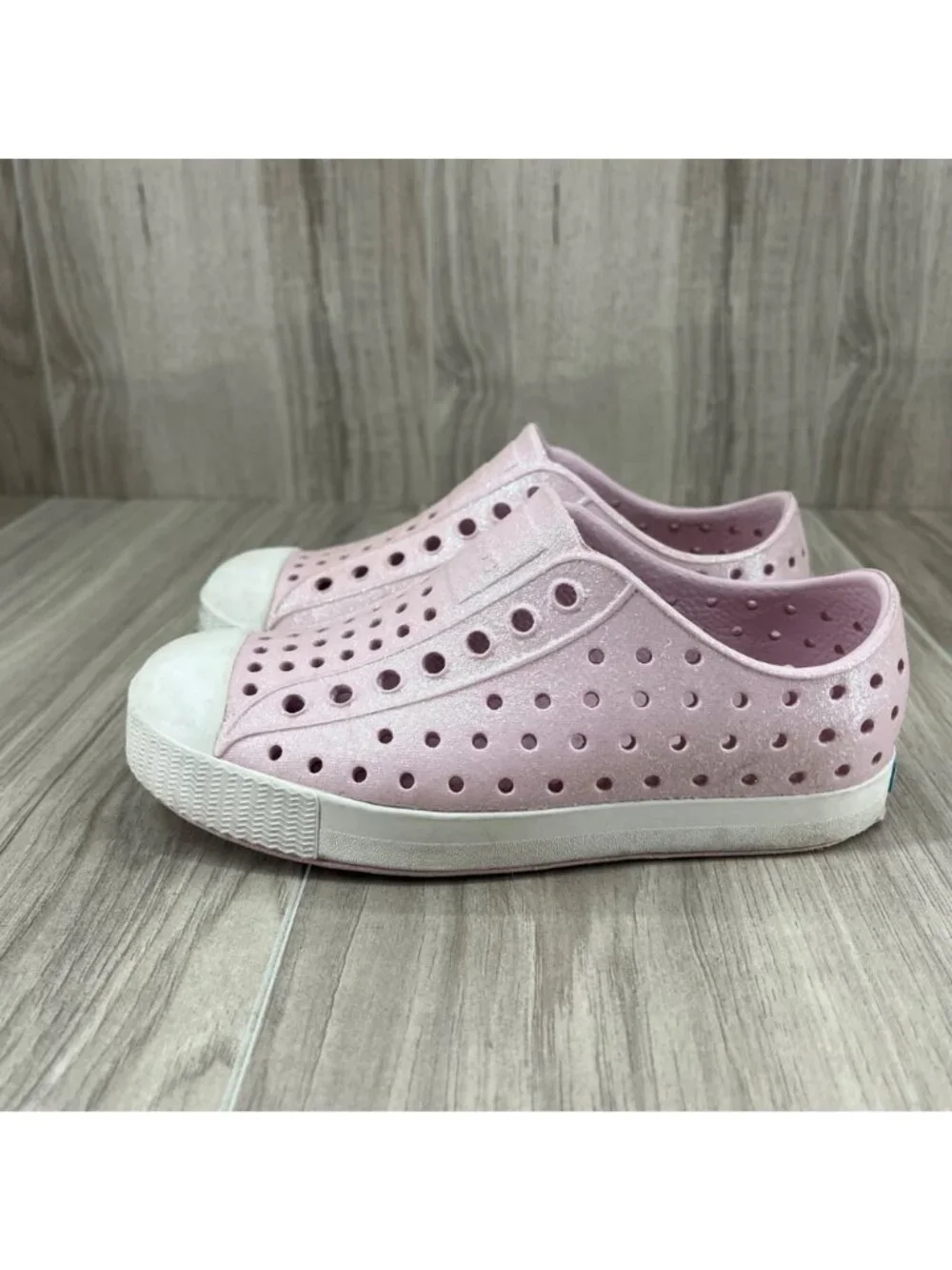 Native Jefferson Shoes Kids Toddler 11 Bio Bling Pink Glitter Slip On Waterproof